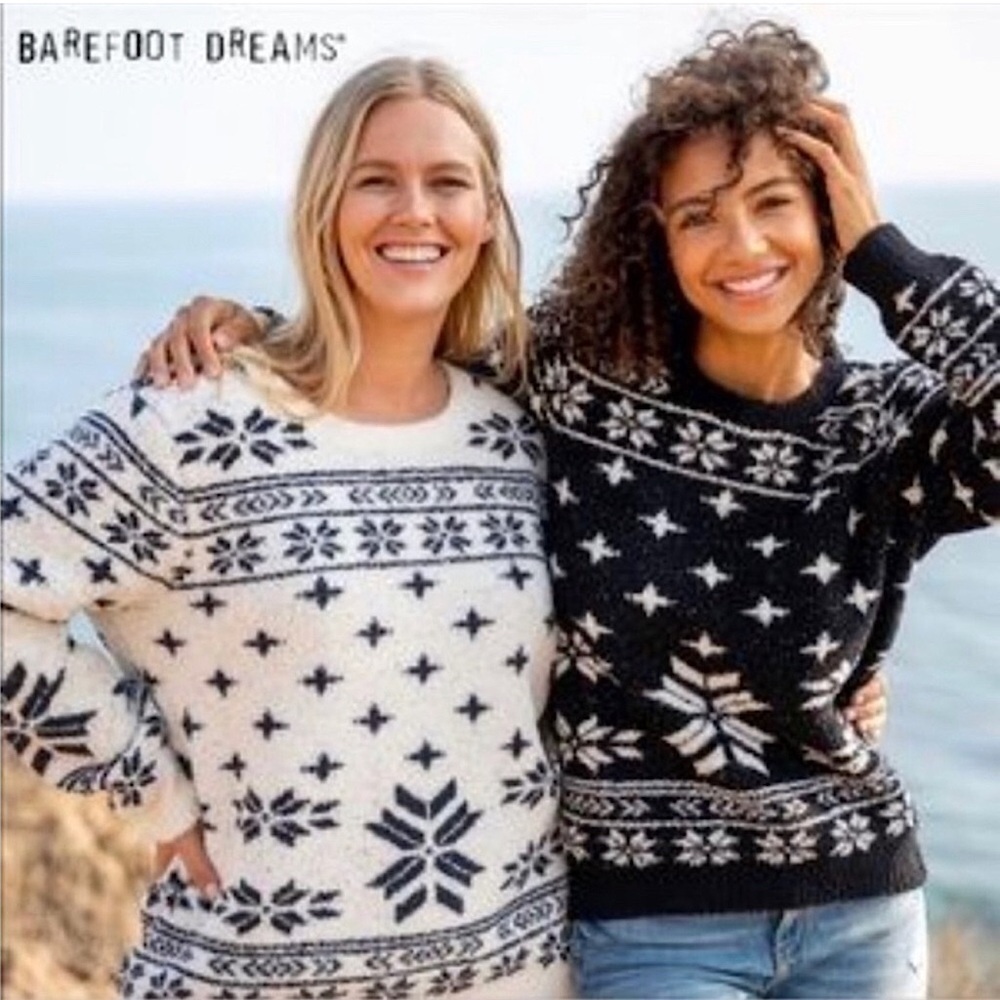 Barefoot Dreams Cozychic Seaside Crew Neck Pullover Sweater Nordic Fair Isle M - Picture 1 of 11
